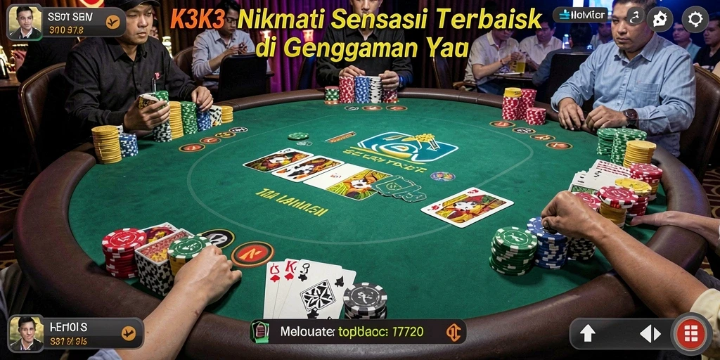 Screenshot utama K3K3 menampilkan aksi seru permainan poker.