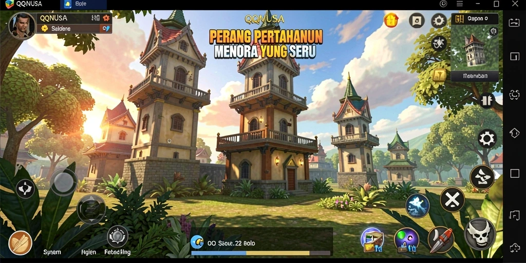 Tampilan gameplay menegangkan dalam Tower Defense QQNUSA.