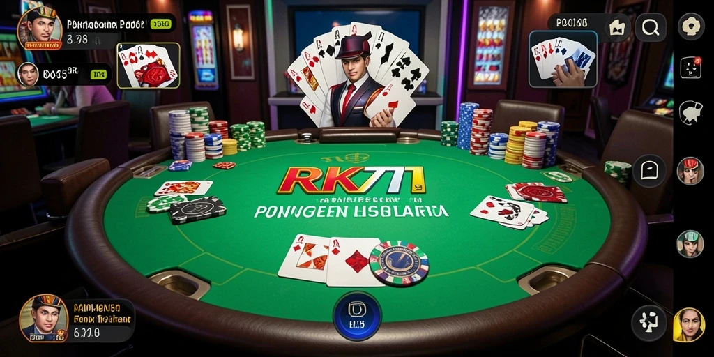 Screenshot RK77 menampilkan aksi seru dan strategi dalam permainan Poker.