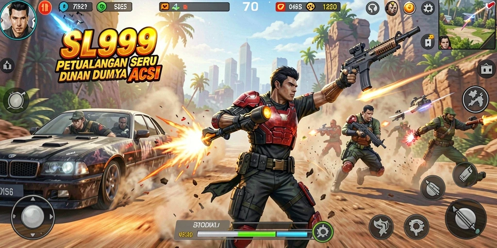 Screenshot gameplay SL999 menampilkan pertarungan aksi yang mendebarkan.