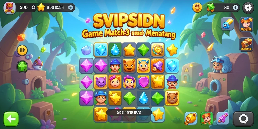 Screenshot gameplay SVIPSIDN memperlihatkan level Match-3 yang seru.